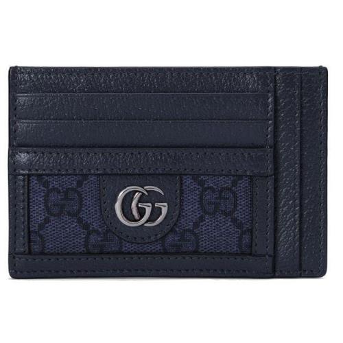 Gucci Ophidia Blue Dark Blue GG Supreme Canvas Leather Card Case Wallet