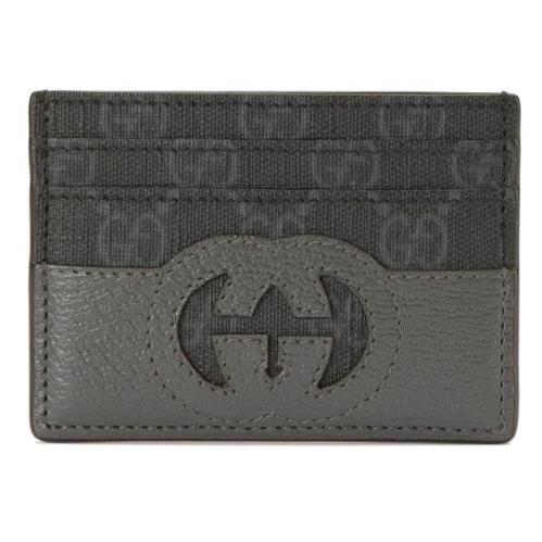 Gucci GG Supreme Gray Leather Cut-out Interlocking G Card Case Wallet W/box