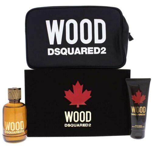 Dsquared2 Wood Edt Cologne Spray 3.4 oz Shower Gel 3.4 oz and Pouch 3 Pc Set