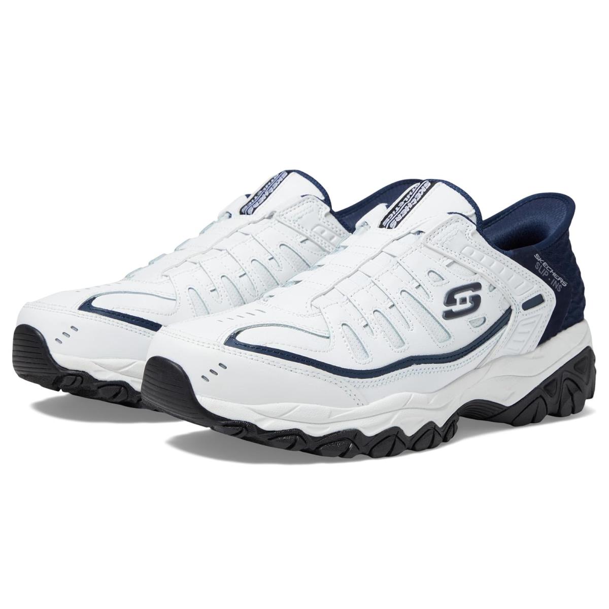 Man`s Shoes Skechers Afterburn M. Fit Grill Captain Hands Free Slip-ins - White/Navy