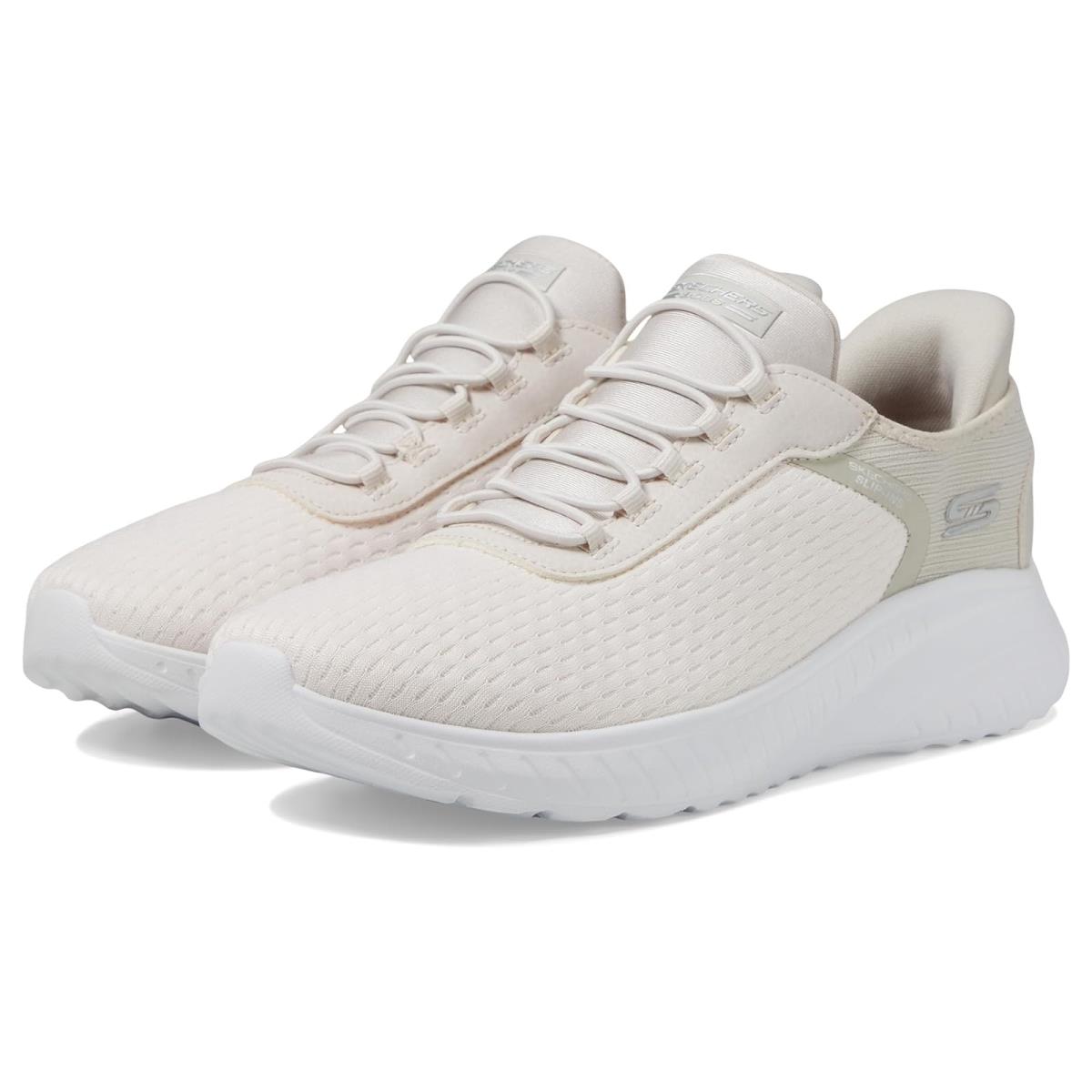 Woman`s Shoes Bobs From Skechers Bobs Squad Chaos - In Color Hands Free Slip-ins Off-White