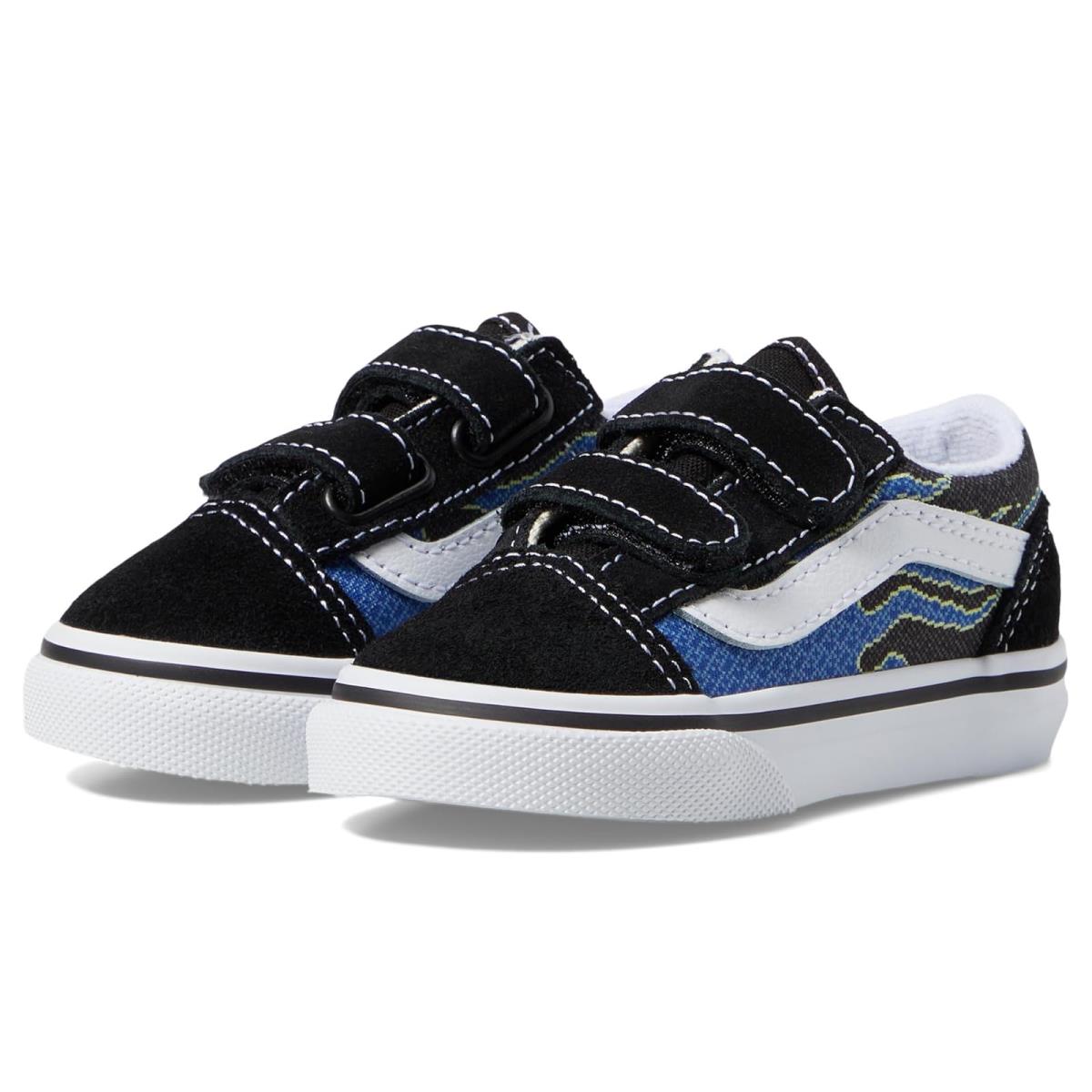 Children Unisex Shoes Vans Kids T Old Skool V Toddler/little Kid Pixel Flame Black/Blue