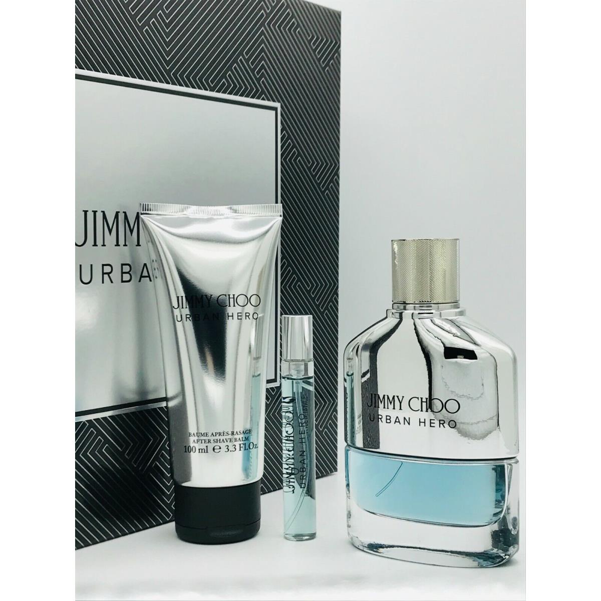 Jimmy Choo Urban Hero Men 3pc Set Parfum Spray 3.3 oz After Shave Balm 3.3 Mini