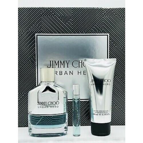 Jimmy Choo Urban Hero Men 3Pc Set Parfum Spray 3.3 oz After Shave Balm 3.3 Mini