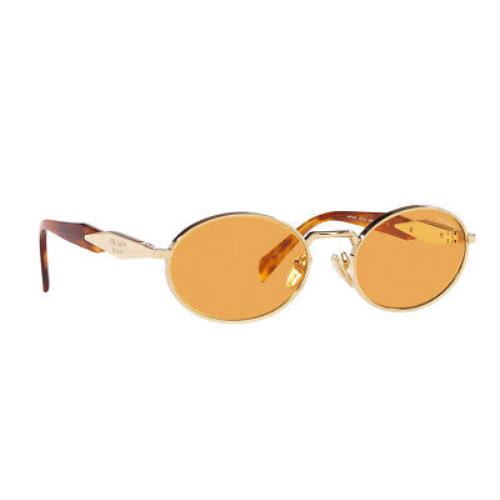 Prada PR 65ZS ZVN02Z Pale Gold Metal Oval Sunglasses Orange Lens