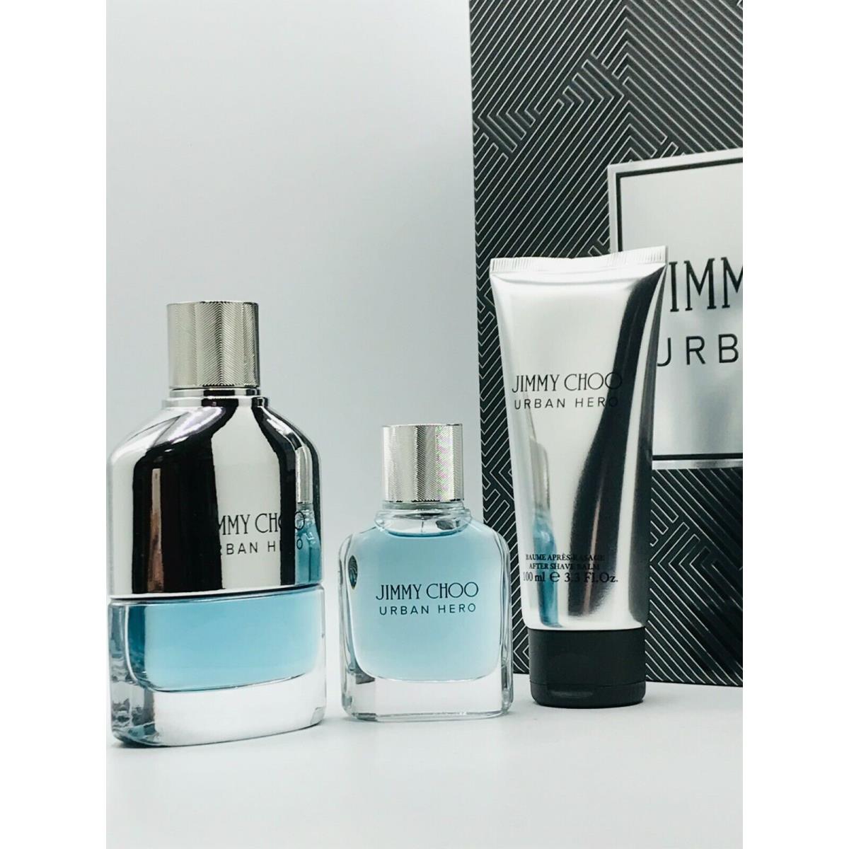 Jimmy Choo Urban Hero Men 3Pc Set Parfum Spray 3.3 oz After Shave Balm 3.3 Mini