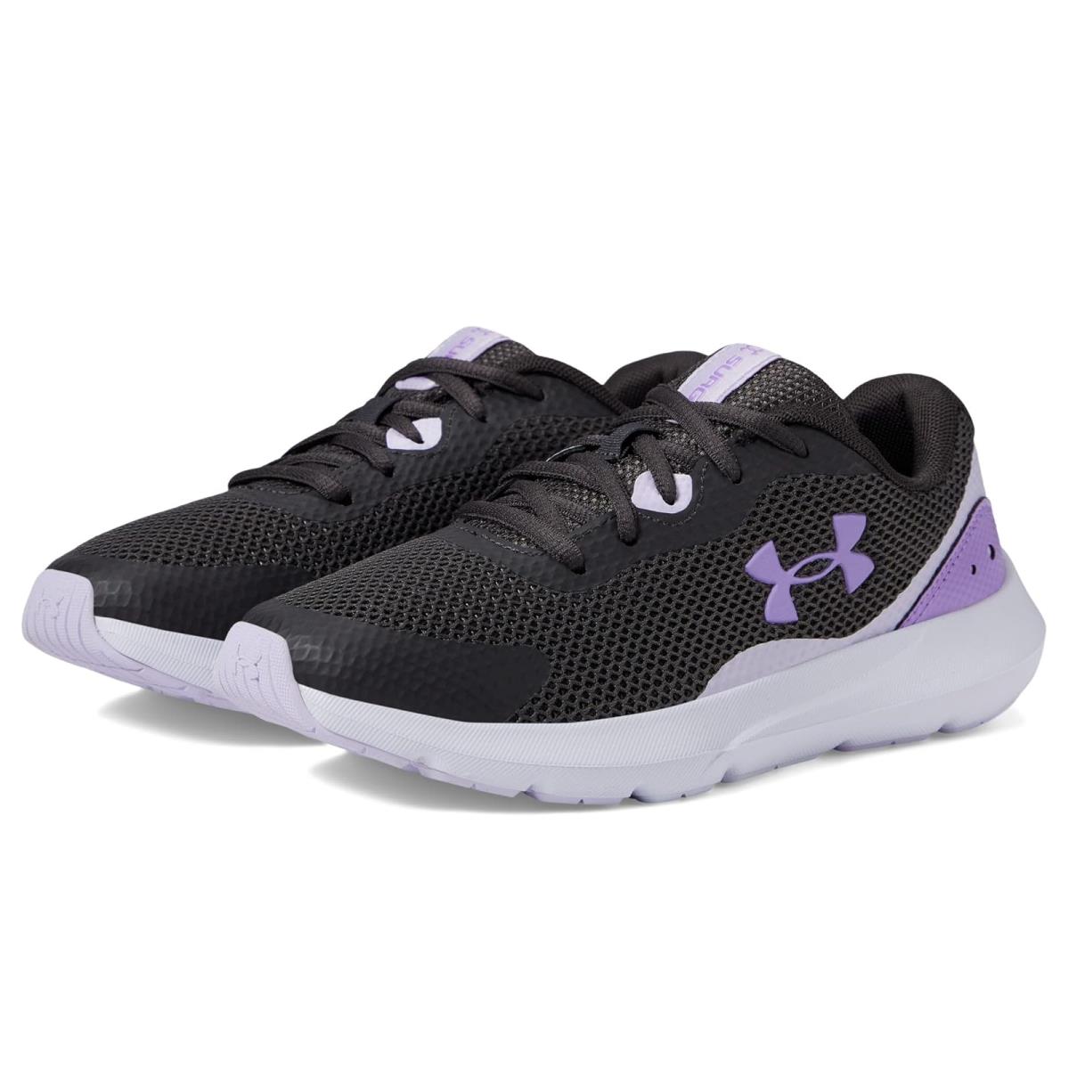 Girl`s Sneakers Athletic Shoes Under Armour Kids Surge 3 Big Kid Jet Gray/Nebula Purple/Digi Purple