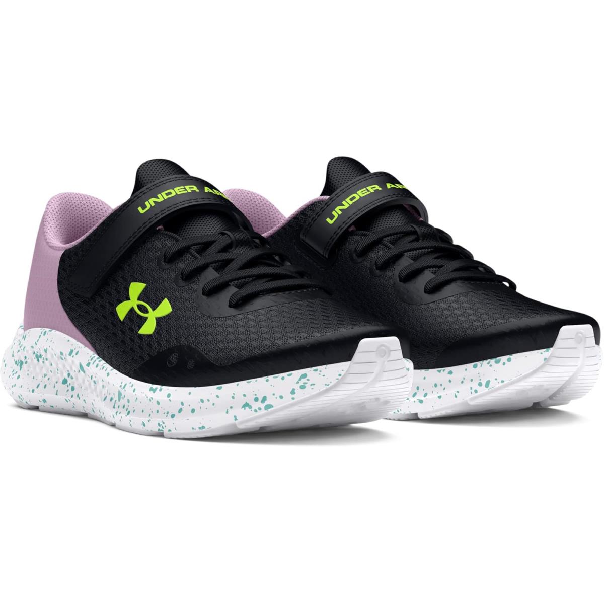 Girl`s Sneakers Athletic Shoes Under Armour Kids Pursuit 3 AC Little Kid Black/Purple Ace/High-Vis Yellow