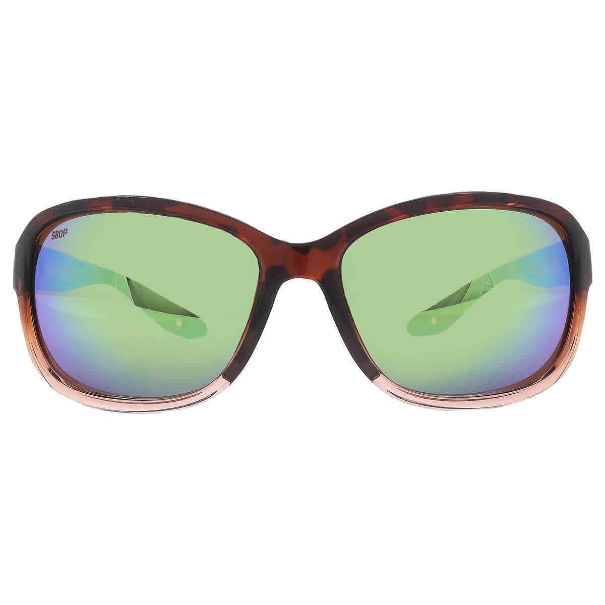 Costa Del Mar Seadrift Gren Mirror Polarized Polycarbonate Rectangular Ladies - Frame: Brown