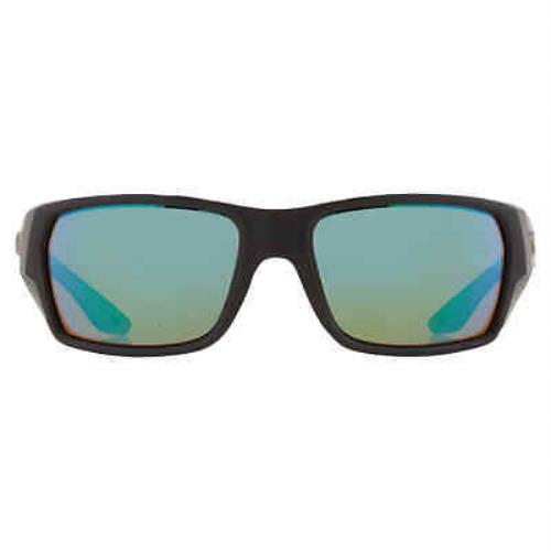 Costa Del Mar Tailfin Green Mirror Polarized Glass Rectangular Men`s Sunglasses - Frame: Black, Lens: Green
