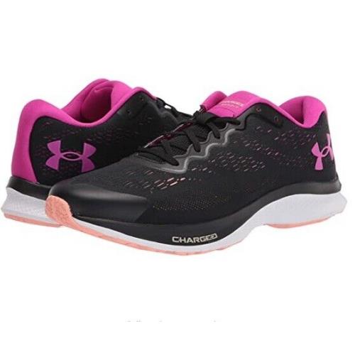 Women Under Armour UA Charged Bandit Black Pink Mesh Upper 3023023-002