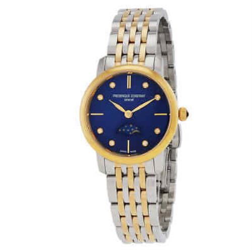 Frederique Constant Classics Quartz Diamond Blue Dial Ladies Watch - Dial: Blue, Band: Two-tone (Silver-tone and Yellow Gold-tone), Bezel: Two-tone (Silver-tone and Yellow Gold-tone)