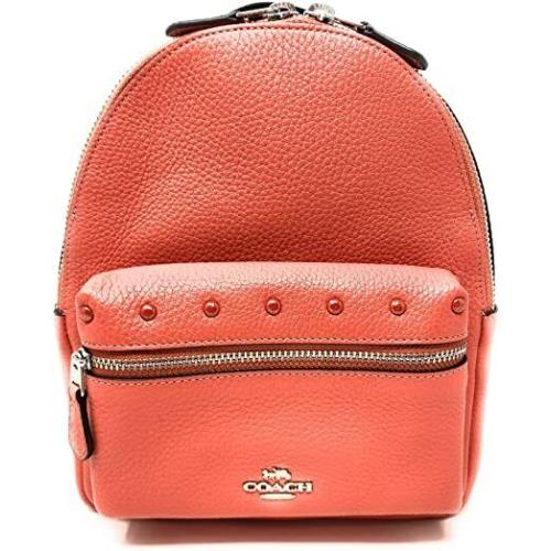 Coach F45070 Mini Charlie Backpack In Pebble Leather Coral