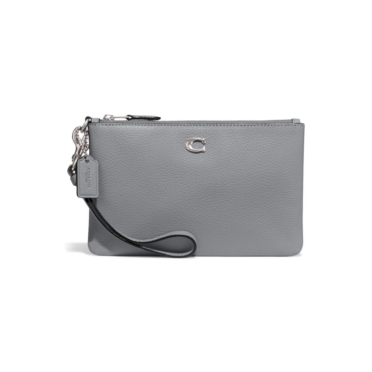 Woman`s Handbags Coach Polished Pebble Leather Small Wristlet Grey/Blue