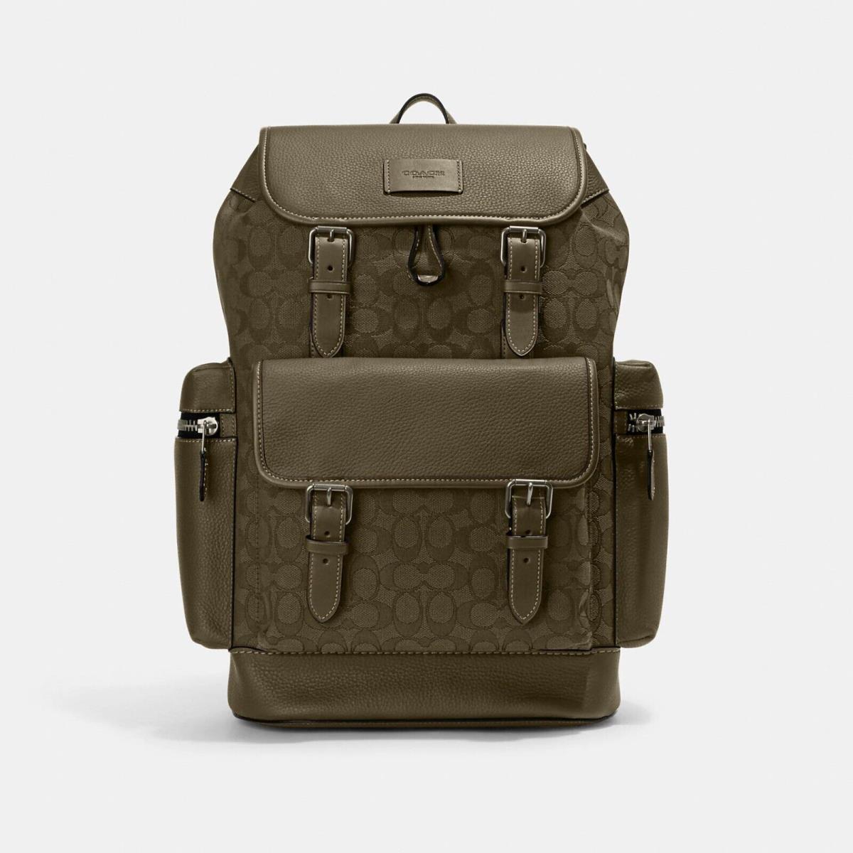 Coach Men`s Sprint Backpack In Signature Jacquard CE523 Silver/Olive Drab/Utility Green