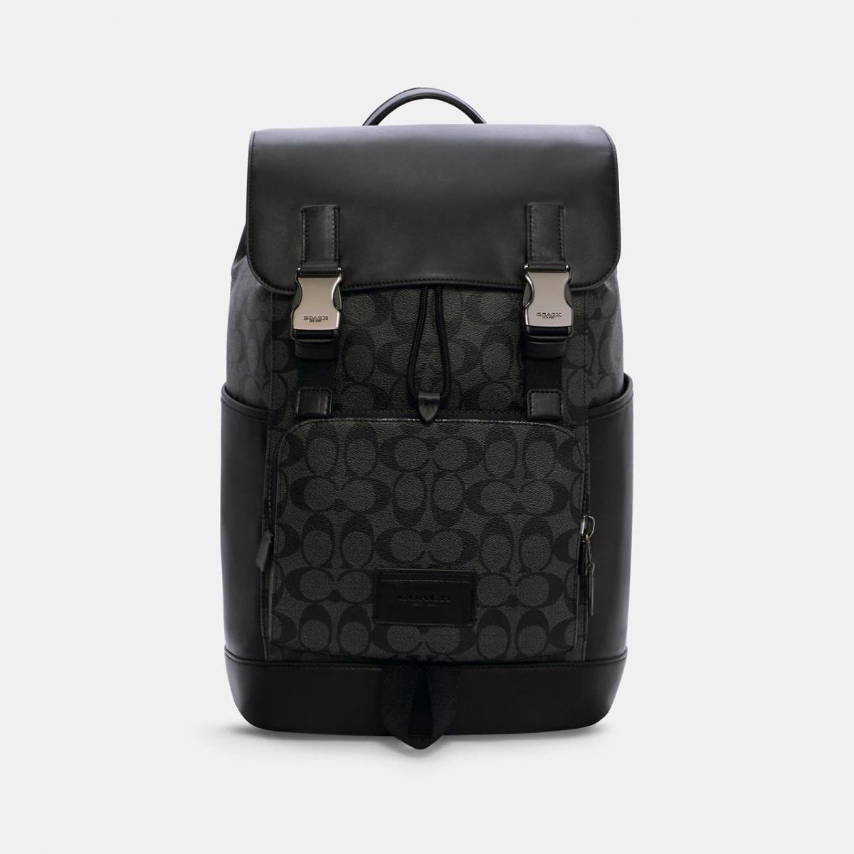 Coach Men s Track Backpack In Colorblock Signature Canvas C2712 Gunmetal/Charcoal/Black