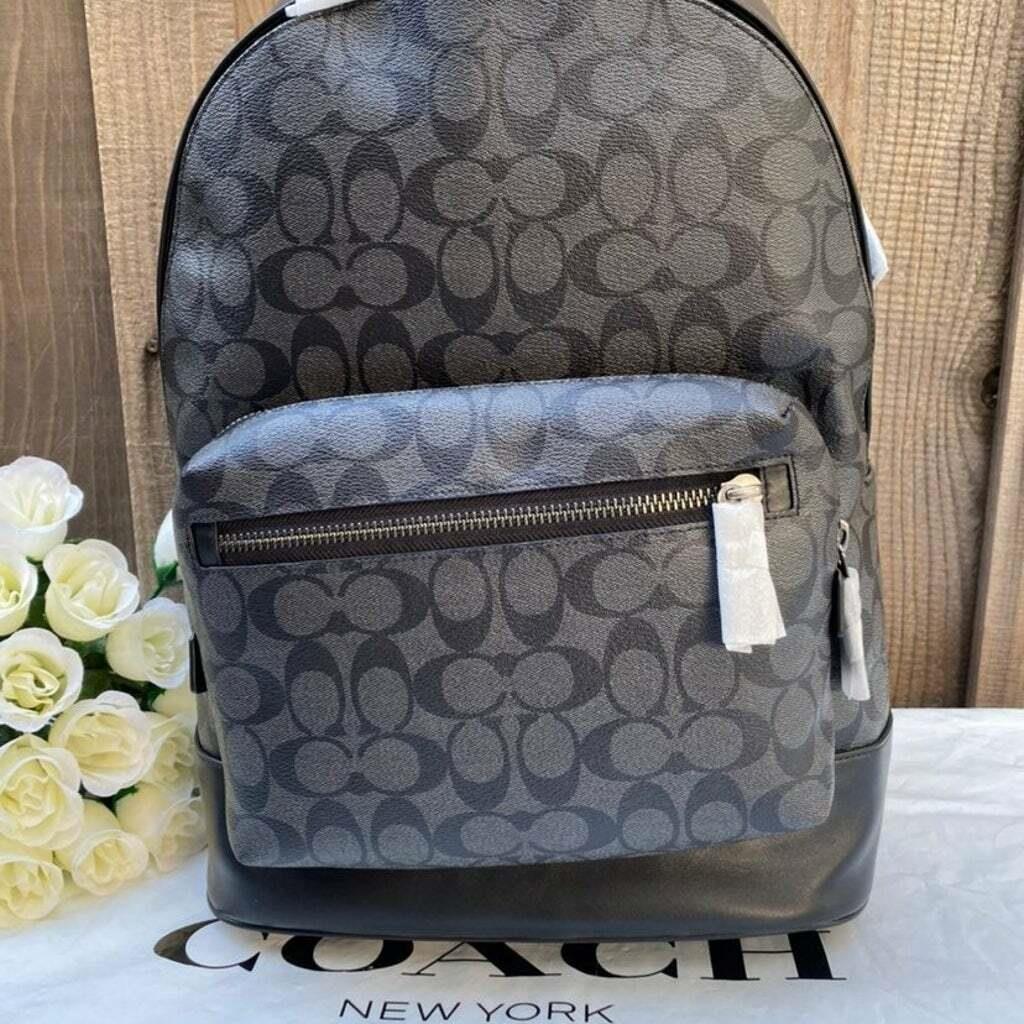 Coach West Backpack In Signature Canvas Value Gunmetal/Charcoal Black 2736