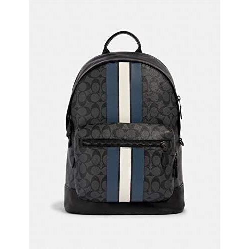 Coach Men s West Backpack Signature Canvas with Varsity Stripe - Charcoal/denim