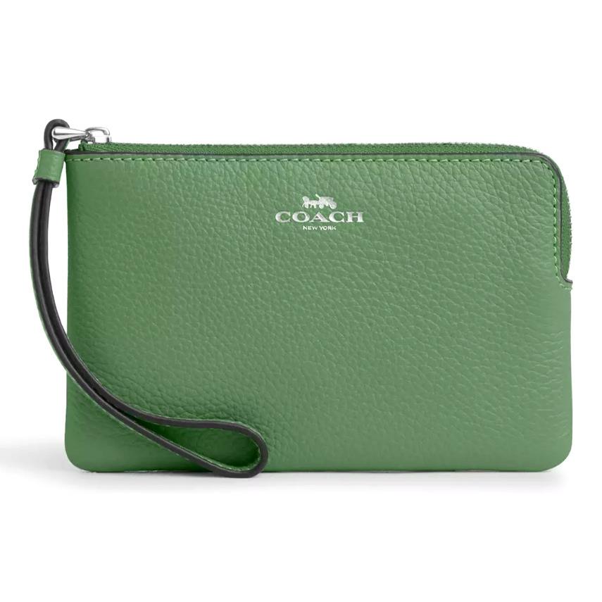 Coach Corner Zip Wristlet - CP483 Soft Green/sv Pebble Leather