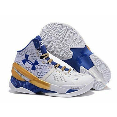 Under Armour Men`s Curry 2 Gold Rings White/blue Sz 8 1259007-107 Basketball