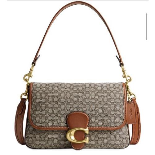 Coach Tabby Brass/cocoa Burnished Soft Shoulder Bag Micro Signature Jacquard