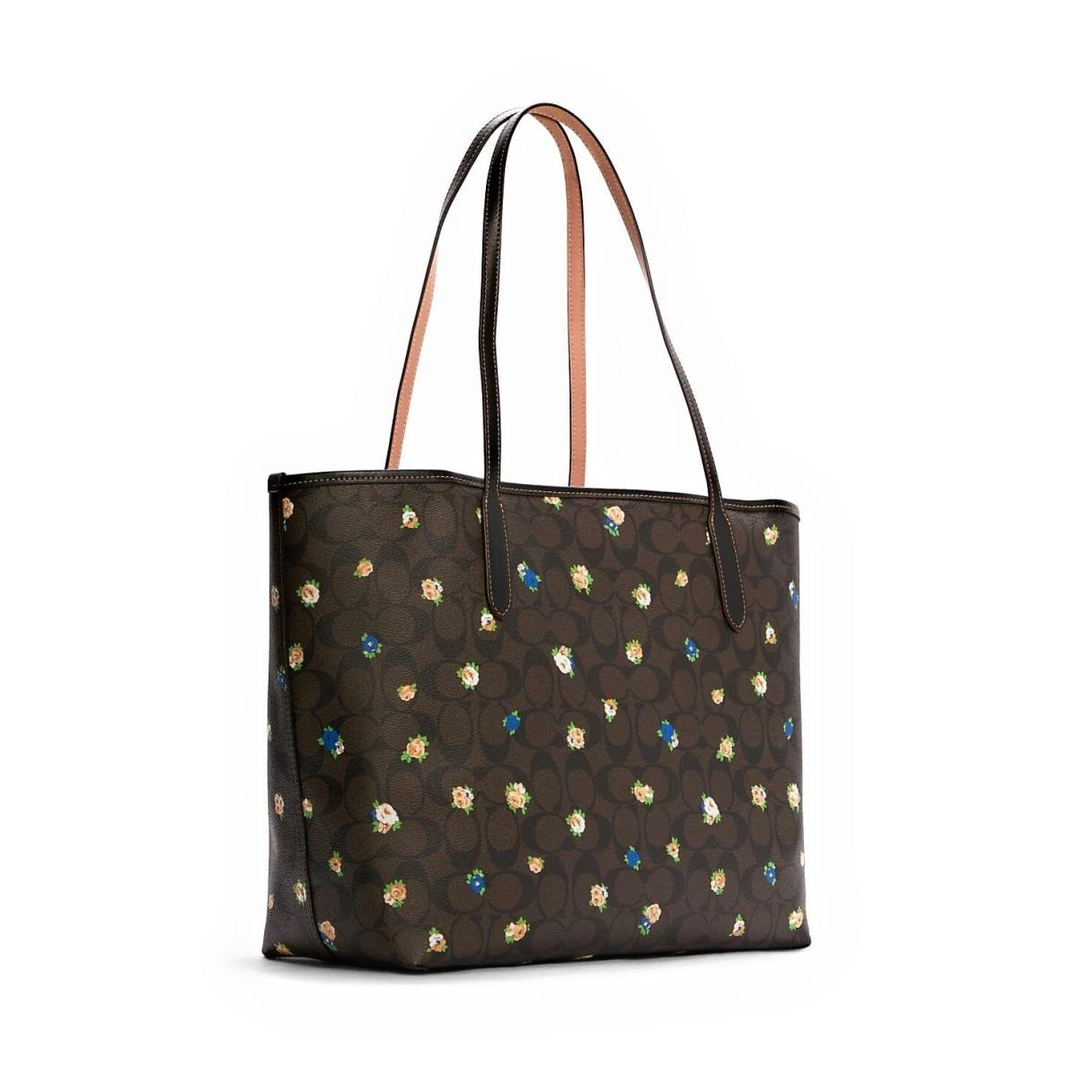 Coach Womens City Tote In Signature Canvas Brown Black Vintage Mini Rose Print - Im/Brown Black Multi With Vintage Mini Rose Print, Lining: Black, Exterior: Black