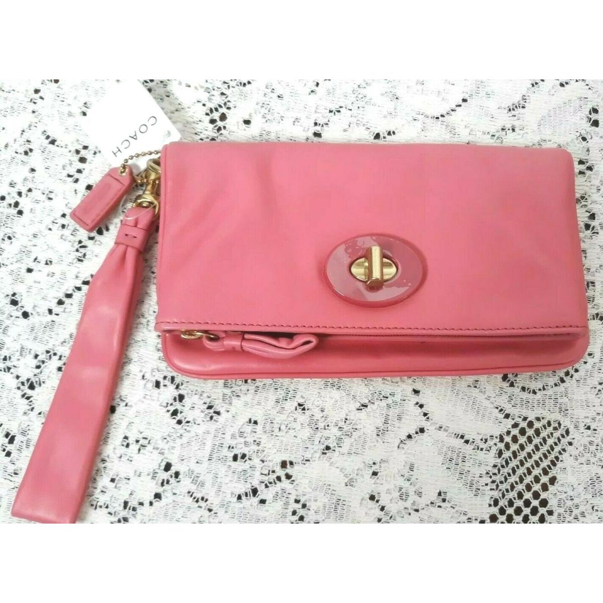 Coach 42414 Resort Clutch Leather Wristlet Rose Pink Soft Leather