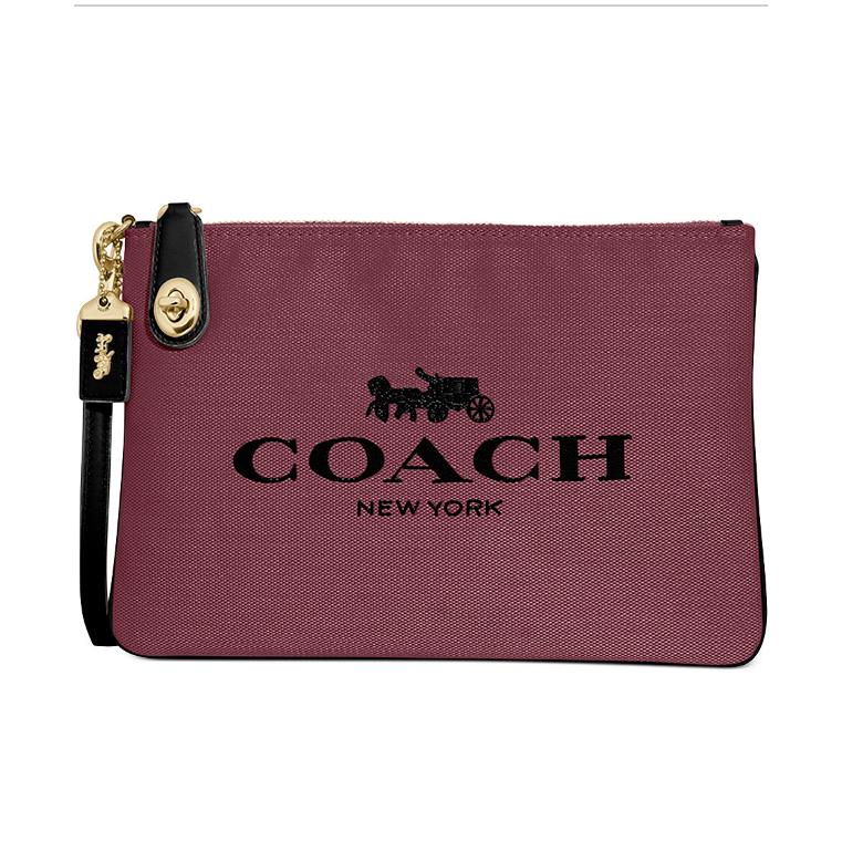 Coach Turnlock Denim Pouch 26 Black Cherry with Horse and Carriage