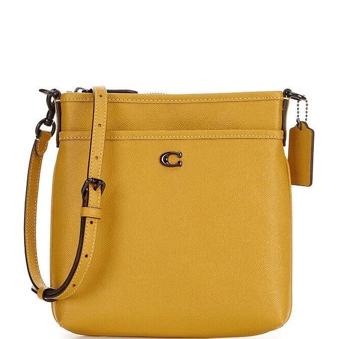 Coach Kitt Flax Crossbody Crossgrain Leather Mustard Yellow CC526