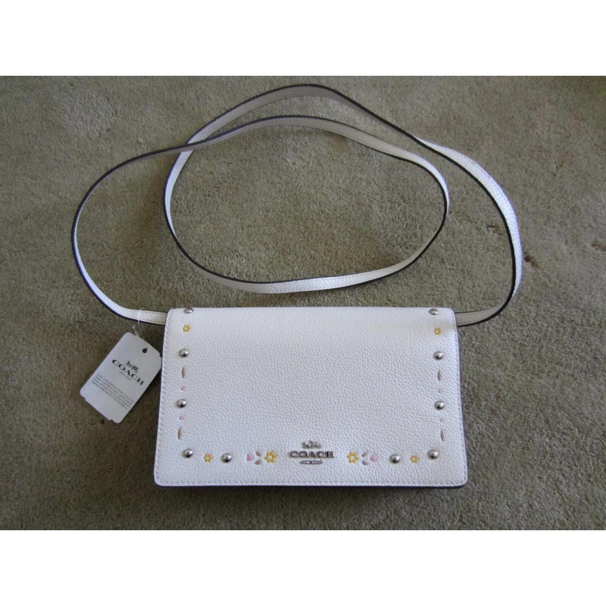 Coach Foldover Crossbody Clutch with Floral Tooling Chalk F26007