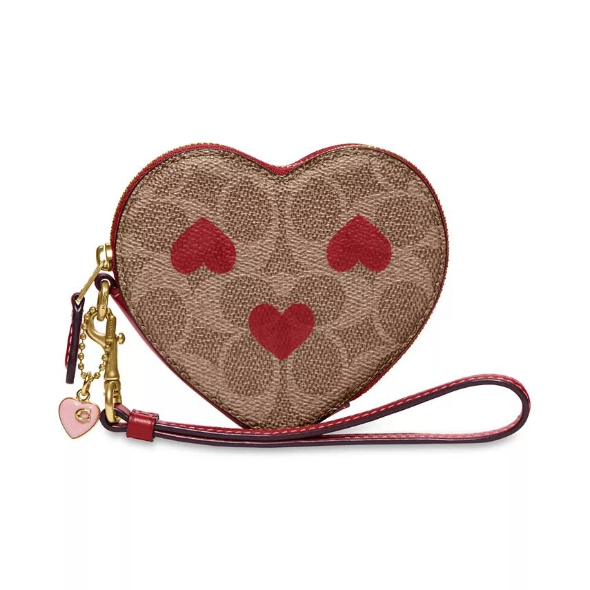 Coach Signature Coated Canvas with Heart Print Wristlet