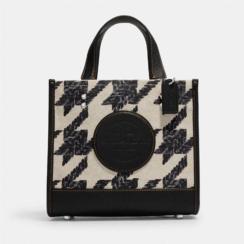 Coach CJ623 Silver/cream/black Dempsey Tote 22 with Houndstooth Print
