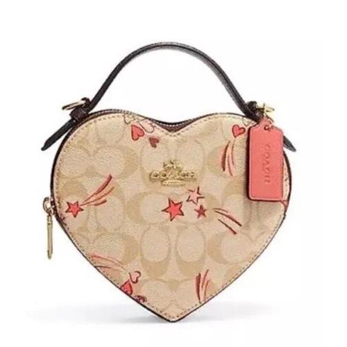 Coach CK523 Heart Small Light Khaki Star Canvas Crossbody Bag Purse