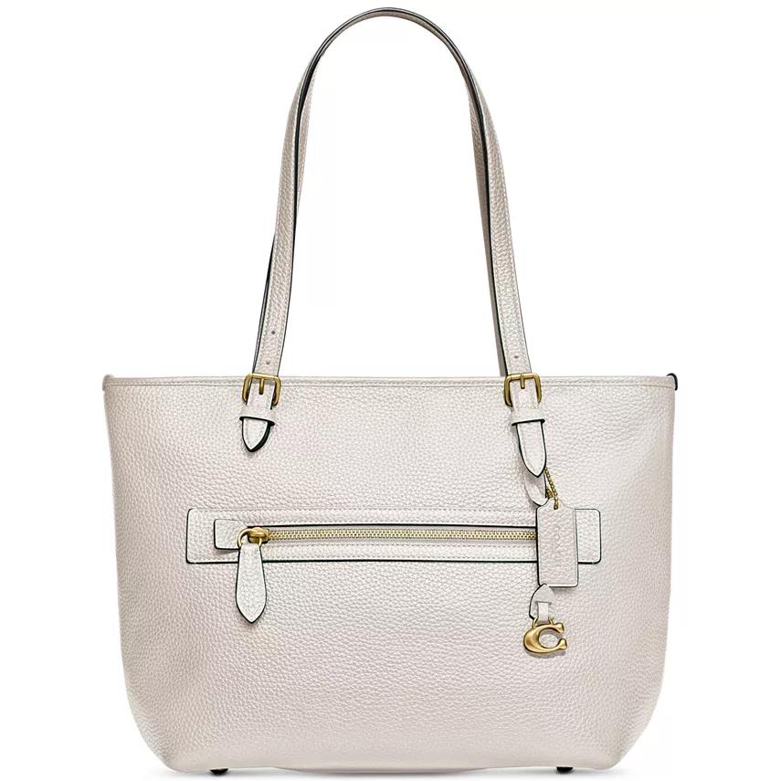 Coach Polished Pebble Leather Taylor Tote with C Dangle Charm Chalk