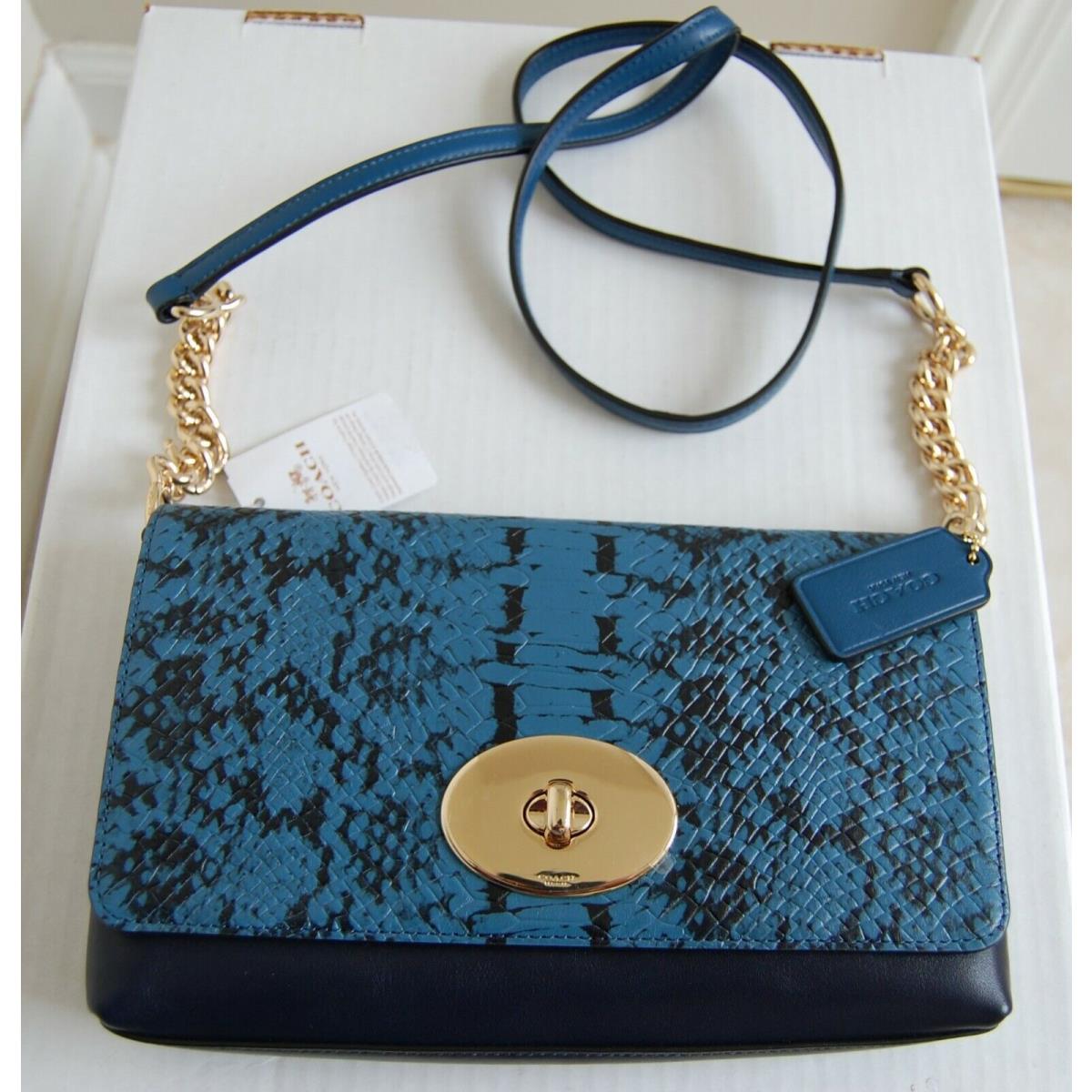 Coach Colorblock Crosstown Crossbody Exotic Embossed Leather Navy