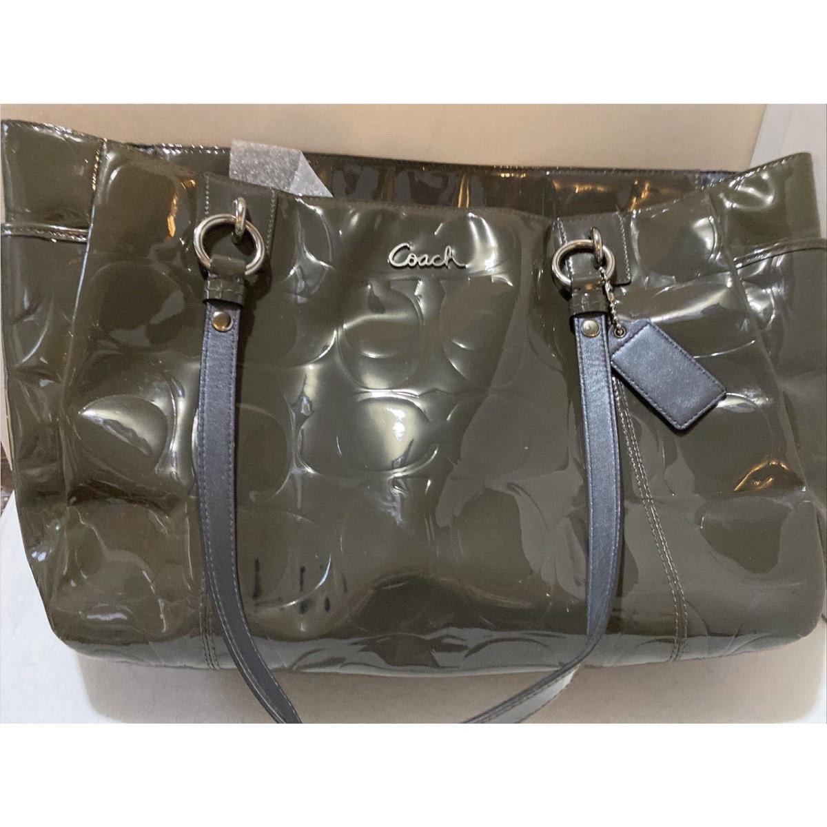 Coach F17729 Embossed Patent Leather Shoulder Bag Silver Accents W/receipt