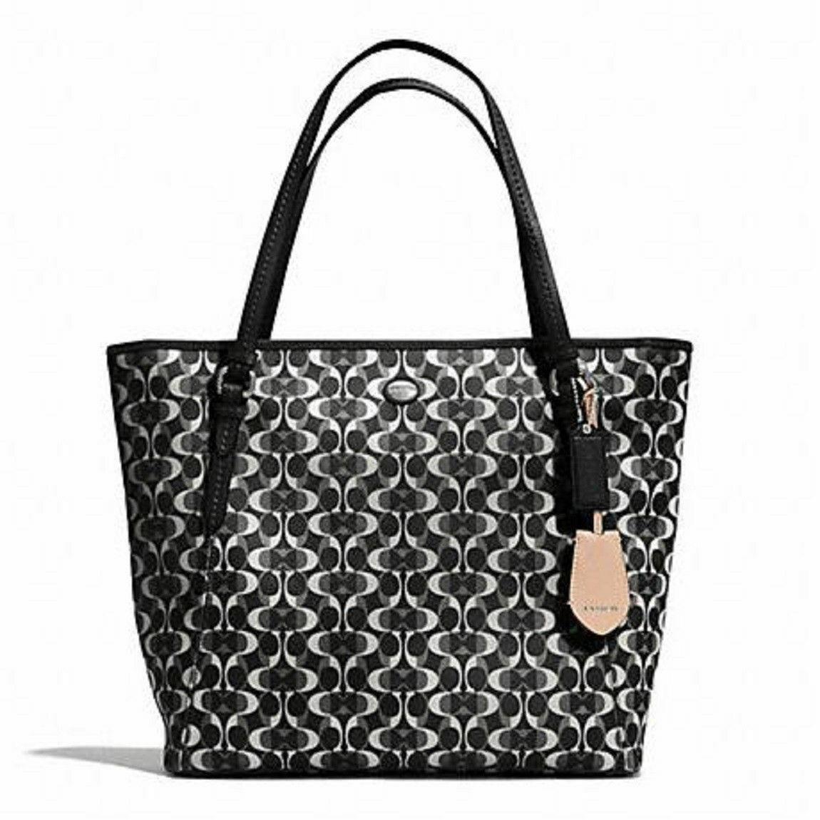 Coach Peyton Dream C Zip Top Tote 27350 Black/white W/silver-tone Hardware