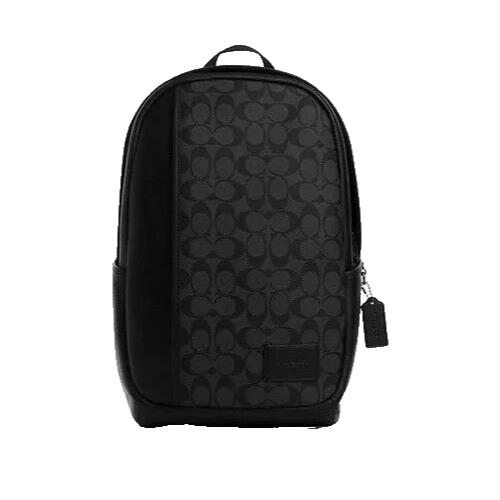Coach Men`s Charcoal/black Signature Canvas Leather Edge Backpack CM024 -nwt