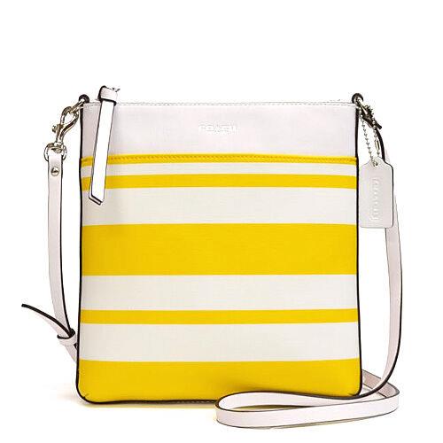 Coach Bleecker N/s Striped Coated Canvas Swinpack 51559 Sv/sunglow White