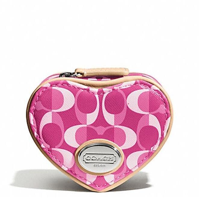 Coach F66798 Peyton Signature Jewelry Pouch Heart Case Magenta Pink Tan