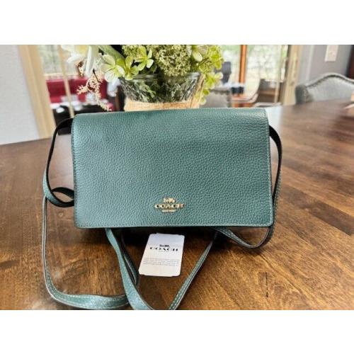 Coach Hayden Foldover Clutch Crossbody Leather - Dark Turquoise 30256