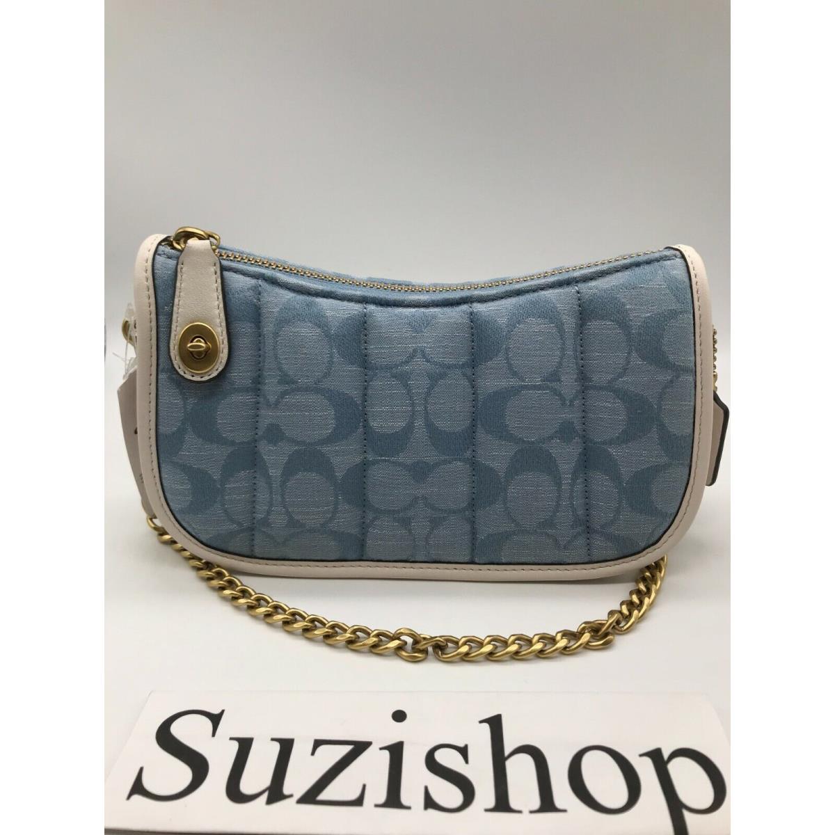 Coach Swinger 20 Quilted Chambray Clutch Light Washed Denim C5016