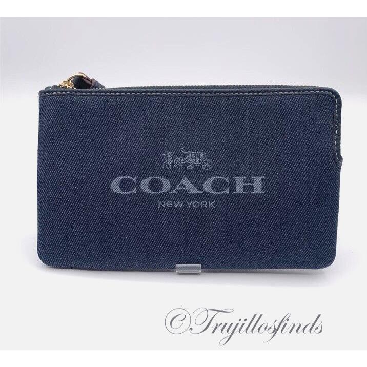 Coach Blue Denim Large Corner Zip Wristlet Wallet Clutch CH386