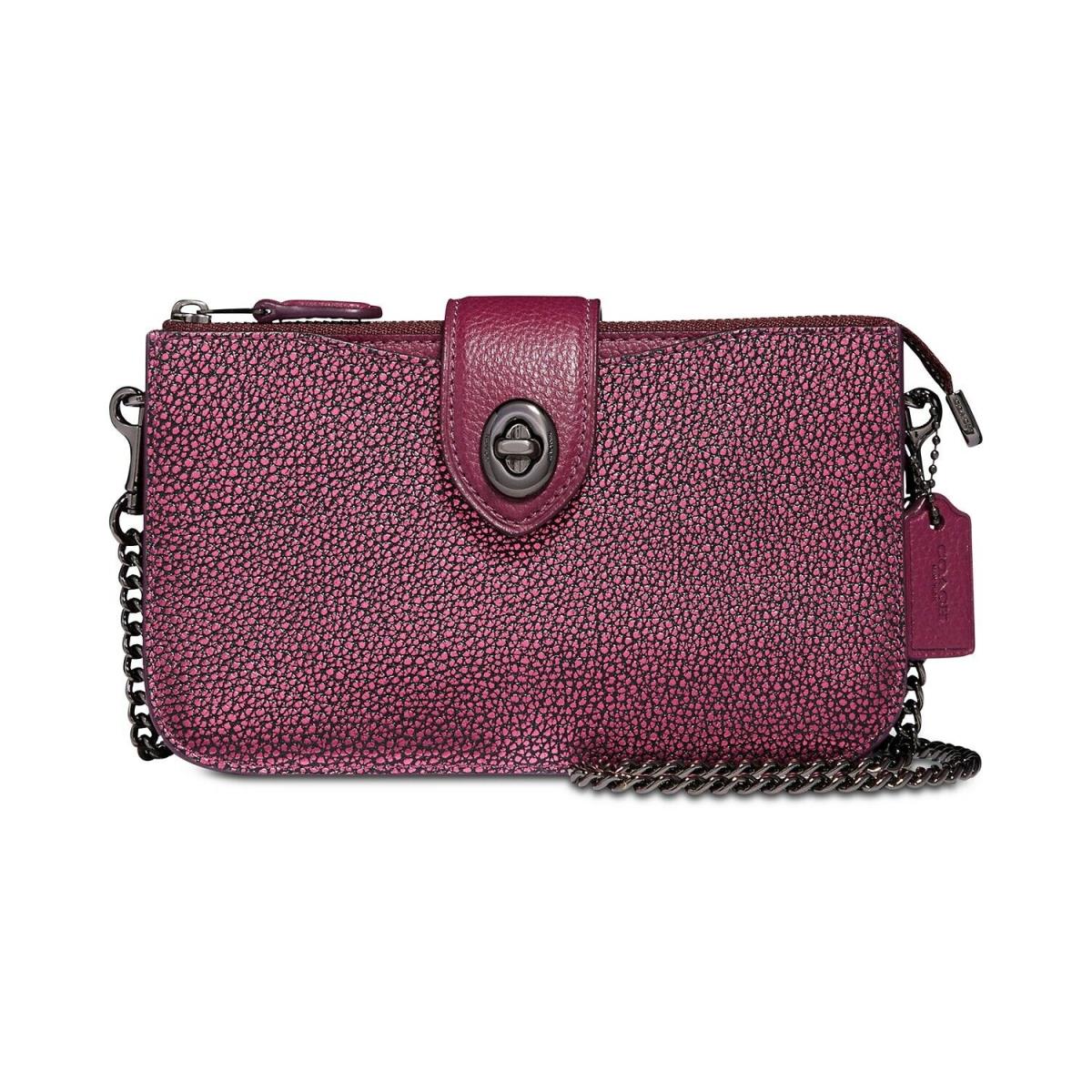 Coach Metallic Leather Turnlock Crossbody 38934 Berry Gunmetal