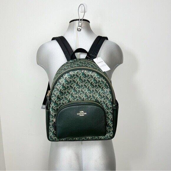 Coach Court Backpack Monogram Green Print Pebble Leather