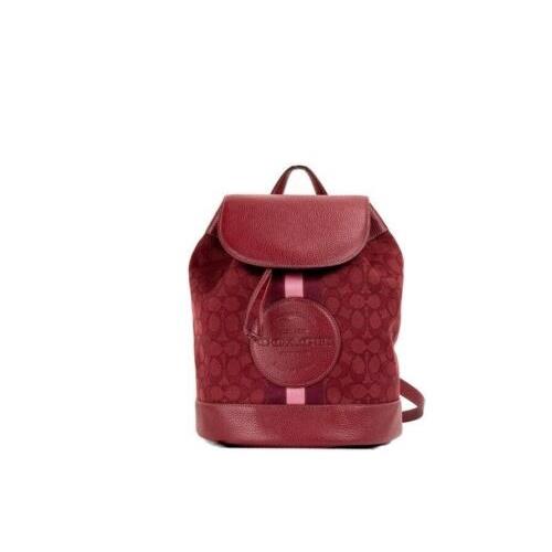Coach Women`s Dempsey Red Apple Signature Jacquard Canvas Logo Patch Backpack - Exterior: Red
