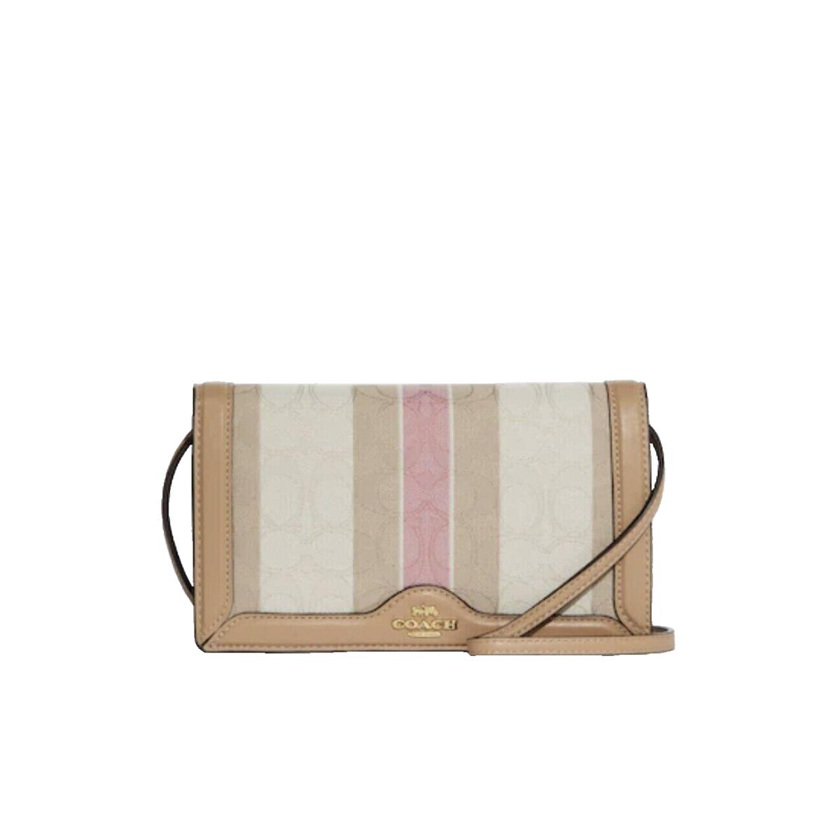 Coach Anna Foldover Crossbody Clutch in Signature Jacquard Taffy Stripes C8754