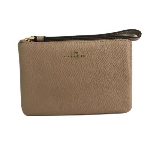 Coach Taupe Corner Zip Crossgrain Leather Wristlet