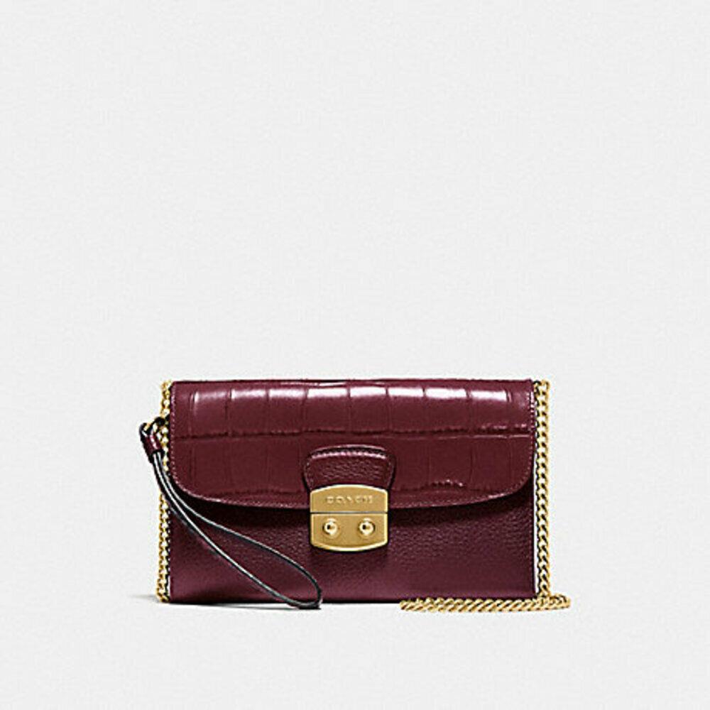 Coach Chain Crocodile-embossed Leather Crossbody 55617 Wine/imitation Gold