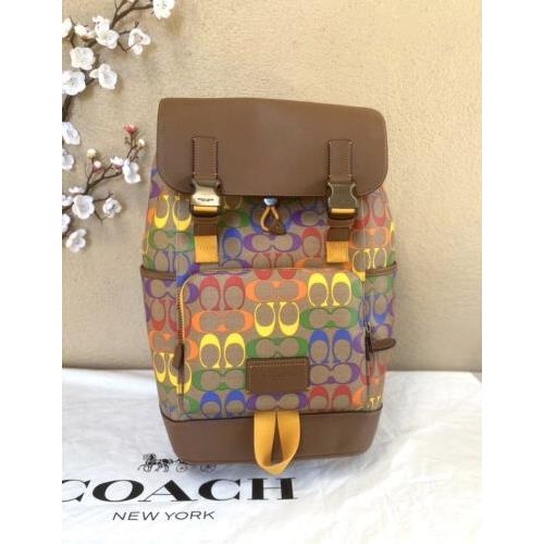 Coach Track Backpack In Rainbow Signature Canvas c9845